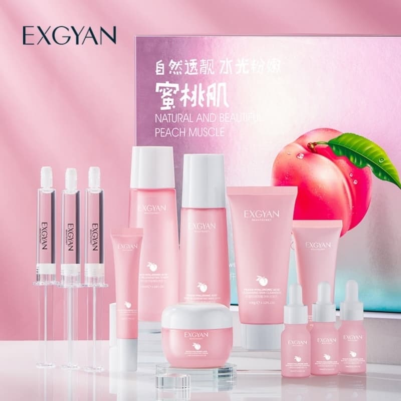 EXGYAN peach skincare set..it consists of cleanser..toner..eye cream...face