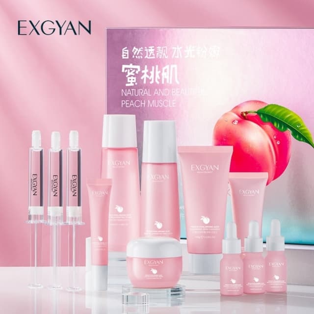 EXGYAN peach skincare set..it consists of cleanser..toner..eye cream...face